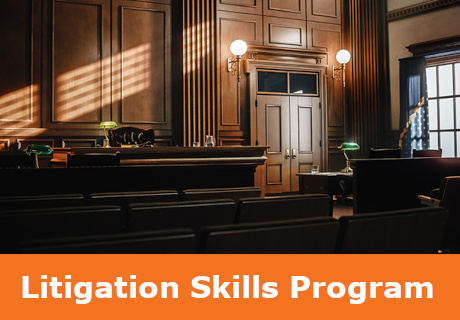 Litigation Skills Program banner, Empty Courtoom