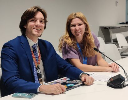 UM Students, Kyle Spohn and Danielle Bejar, at the coordination meeting for Research and Independent Nongovernmental Organizations on 22 November 2024