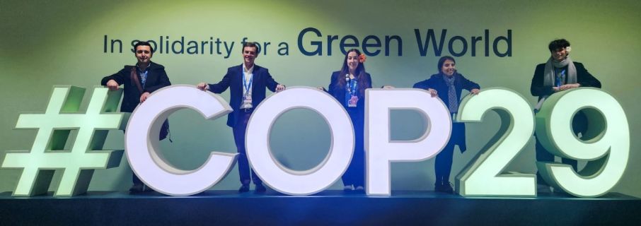 University of Miami Students at Week 1 of COP 29 (L-R): Dursun Ersoz, Patrick Roesser, Alyssa Huffman, Lorena Zenteno, & Jayson Fry
