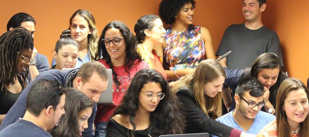 Group of students working and laughing