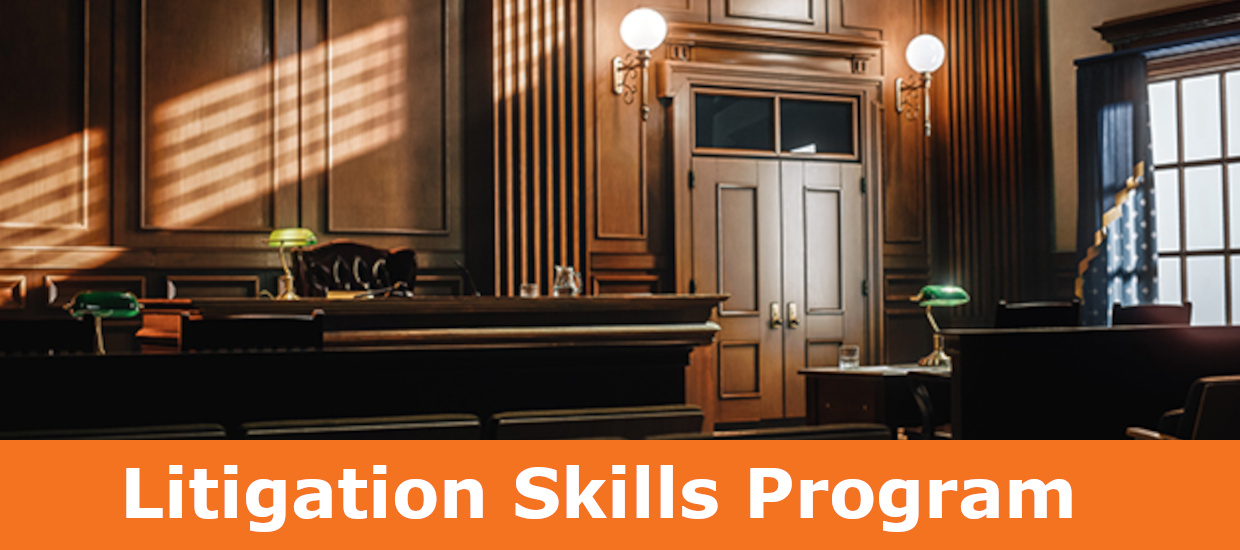 Litigation Skills Program banner, Empty Courtoom