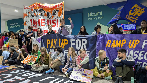Climate activists protesting at COP29