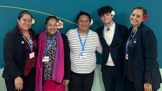 Jayson Fry with AOSIS Mitigation Coordinator, Toiata Uili, and Pacific Island Negotiators